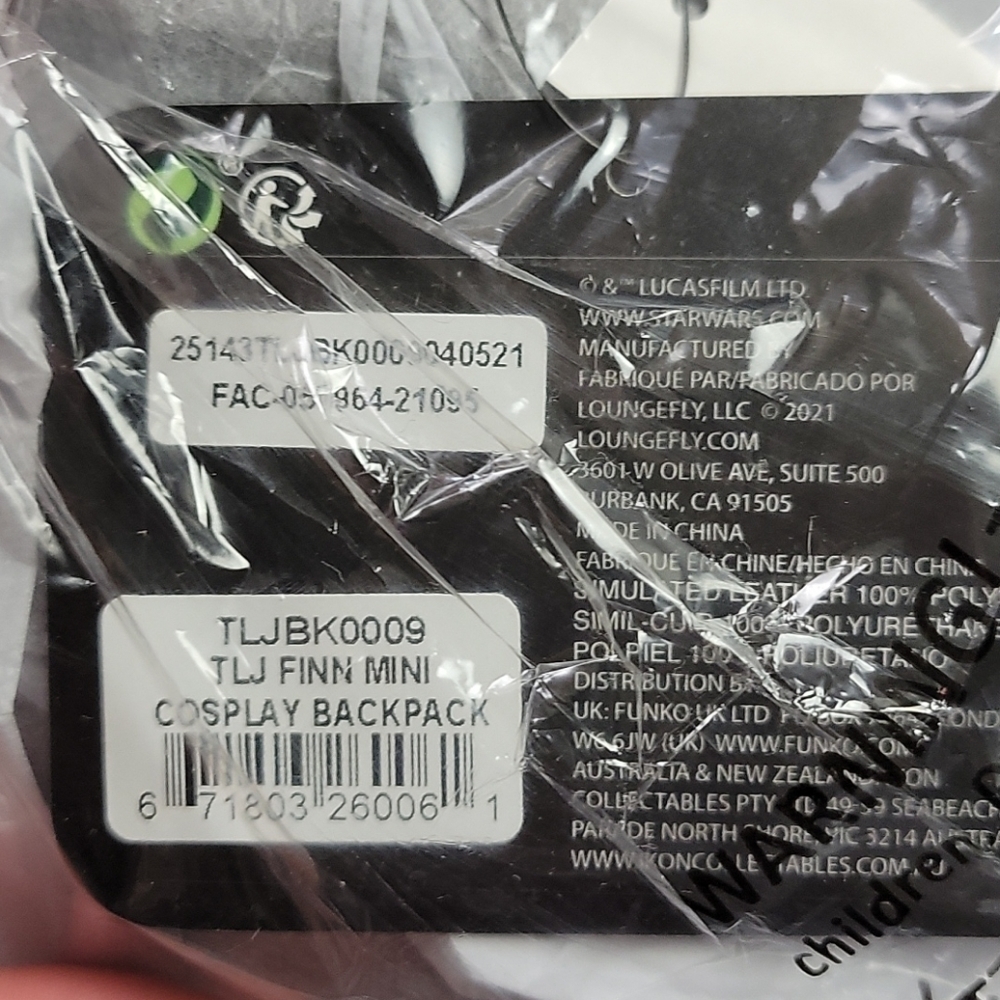 NWT Star Wars Loungefly Finn Last Jedi Backpack - Picture 5 of 7